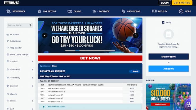 A view of the betting interface on BetUS, one of the best IN online sportsbooks.